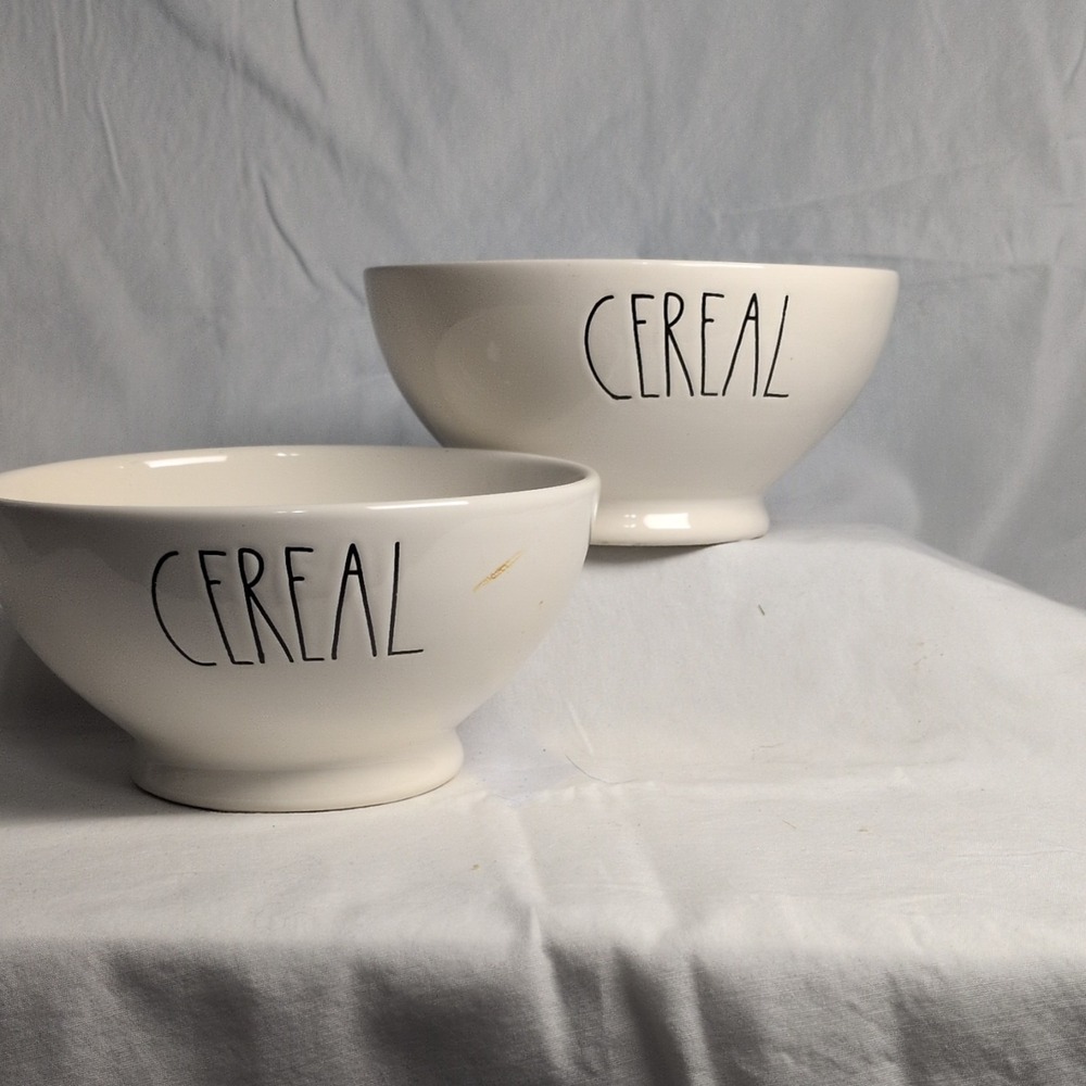 Rae Dunn Artisan Collection Ceramic Cereal‎ Bowls White Glossy Round Set of 2